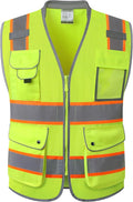 JKSafety 9 Pockets Hi-Vis Safety Vest Breathable Mesh Fabric Cushioned Collar Work Utility PPE Lightweight Industrial Work Gear ANSI/ISEA compliant (101-Yellow XXL)