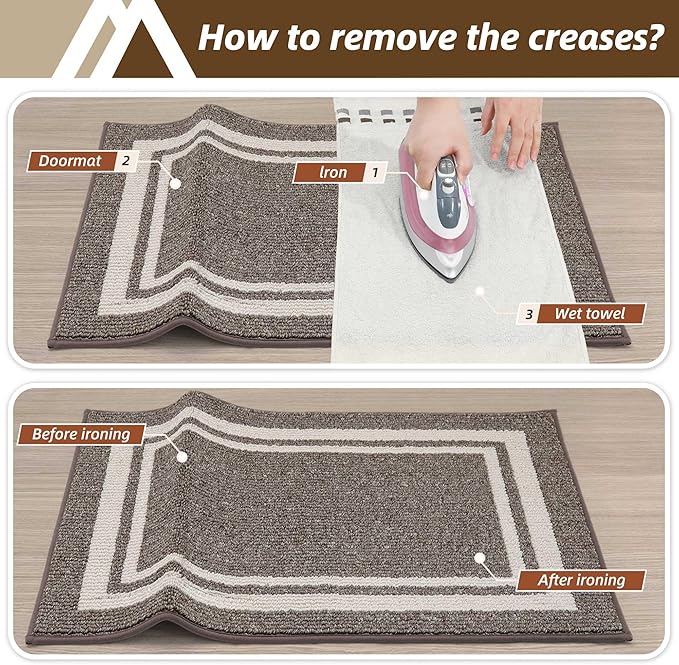 COSY HOMEER Kitchen Rugs Non-Slip 24x35/24x60 Inch Thick Polypropylene Standing Mat for Home Machine Washable, Brown Frame
