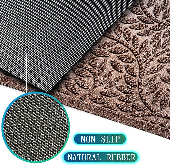 Bulijojo Front Door Mat Entrance,Durable Heavy Duty Welcome Mat,Thick Absorbent Natural Rubber Non Slip Mat,Sturdy Entryway Brown 47"x32"