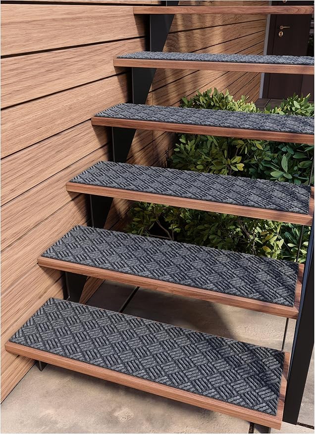 Outdoor Stair Treads Non-Slip 35”x10” (6-Pack) – Carpet Treads with Rubber Backing Diamond Grey