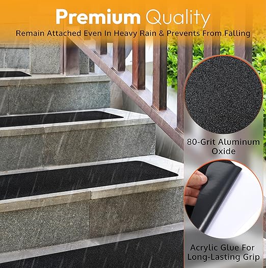 Stair Treads Non Slip for Wooden Steps Indoor and Outdoor - Grip Tape for Stairs Concrete Steps (Works on All Surfaces & Weather), Waterproof Anti Slip Tape, Strong Non Skid Tapes 6” X 24” (5-Pack)