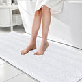 OLANLY Thick Bathroom Rugs 70x24, Extra Soft Absorbent Chenille Striped Bath Rugs, Rubber Backing, Machine Wash Dry, Bath Mats for Bathroom Floor, Tub and Shower, Home Decor Accessories, White
