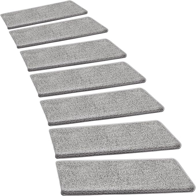 PURE ERA Bullnose Carpet Stair Treads Set Tape Free Non-Slip Indoor Stair Protectors Pet Friendly Rugs Covers Soft Skid Resistant Washable Reusable 9.5" x 30"(7 Pieces,Light Gray)