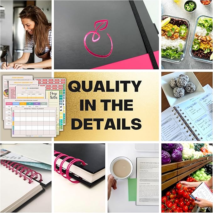 Life & Apples Meal Planner with Grocery List – Undated Weekly Menu & Meal Prep Notebook for Women & Men, Healthy Eating & Weight Loss Planner, 52-Week Spiral Bound Journal, Pink Spiral