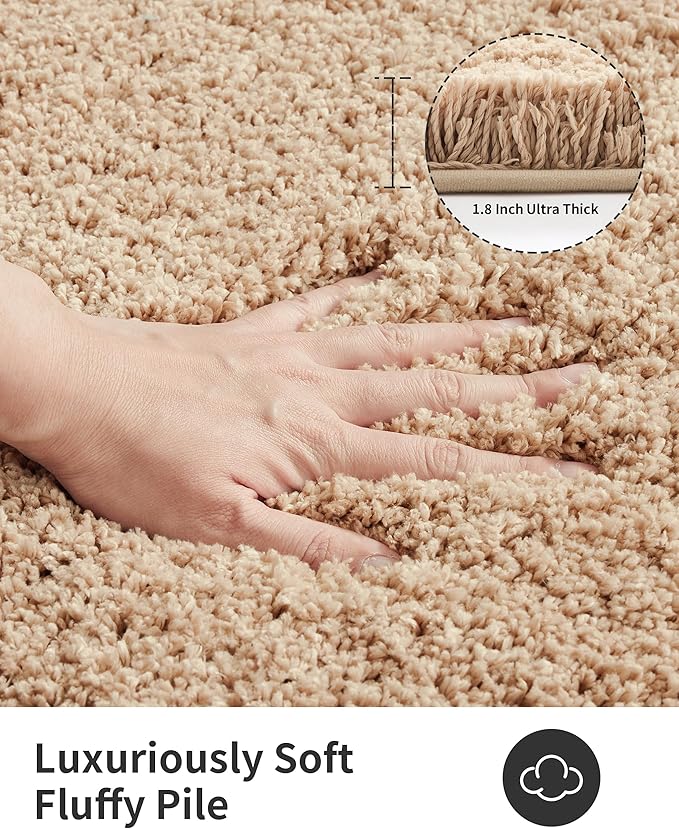 ILANGO Beige Bathroom Rugs 32" × 20" Non Slip & Super Absorbent Extra Thick Soft, Washable Bath Mat for Floor, Microfiber Plush Shaggy Bath Rug with Rubber for Bathtub Shower Room Sink