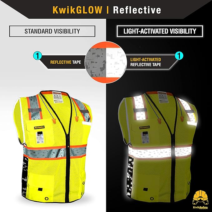 KwikSafety - BIG KAHUNA DIGITAL Safety Vest [LIMITED EDITION] Class 2 ANSI OSHA Reflective Hi Vis Heavy Duty Surveyor Construction Industrial Work Gear/Yellow 4XL