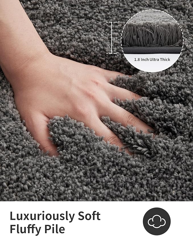 ILANGO Dark Gray Bathroom Rugs 60" × 24" Non Slip & Super Absorbent Thick Soft, Washable Bath Carpet Runner for Floor, Microfiber Plush Shaggy Bath Mats with Rubber for Bedroom Bathtub Shower Room
