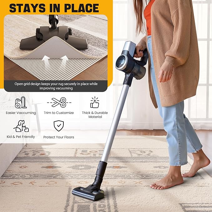 Non-Slip Rug Pad Gripper 2.5x12 Feet, Anti Skid Mat for Kitchen Hallway Runner Rug, Keeps Rugs in Position and Safe, Thick Cushioned Carpet Pad for Hardwood Floors Protection
