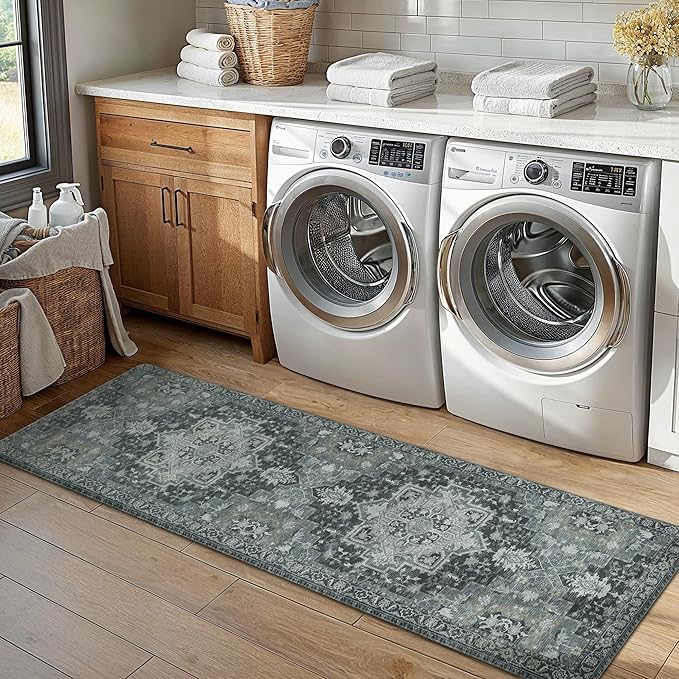 GENIMO Kitchen Mats for Floor, Washable Anti Fatigue Mat for Cushioned, 17.3"x59", Waterproof Kitchen Rugs, Non Slip Foam Comfort Standing Mat Rug for Home, Runner, Sink, Laundry, Dark Gray