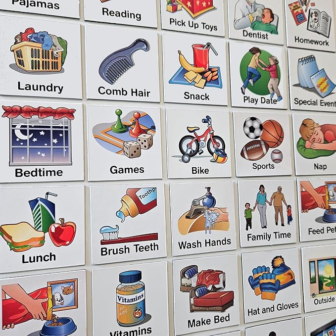 Kids Visual Schedule Magnets and Headings: SchKIDules 93Pc Home Collection for Daily Routines, Chores, Executive Functioning, Behavioral Supports, Communication-Good for Toddlers, ADHD, Autism