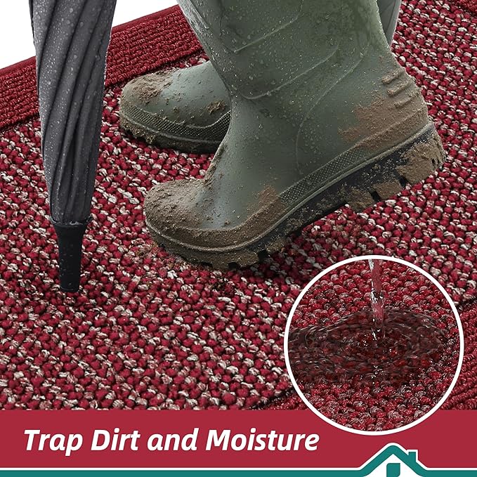BEQHAUSE Indoor Door Mat 24" x 36", Dirt Trapper Door Mats Non-Slip Entryway Rugs Washable, Resist Dirt Absorbent Welcome Mat, Low Profile Floor Mats for Front Back Door and Entryway, Red