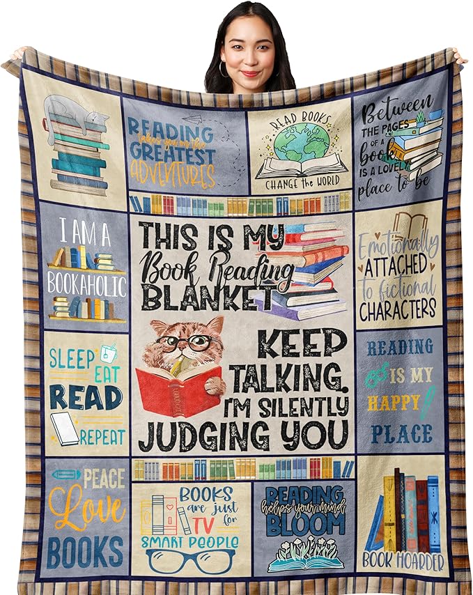 Book Lovers Blanket, 50"x40", Reading Gifts for Women, Literary Gifts