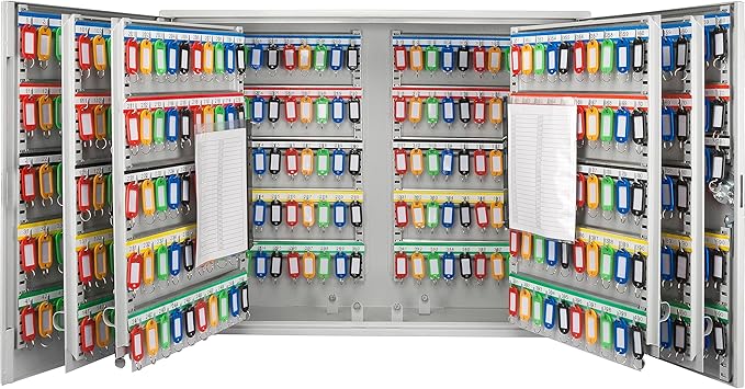 Barska 600 Position Key Cabinet – Wall Mount Key Safe with Numbered Hooks, Index Log Sheet, Colored Tags, Adjustable Dividers, Steel Construction for Office or Commercial Use