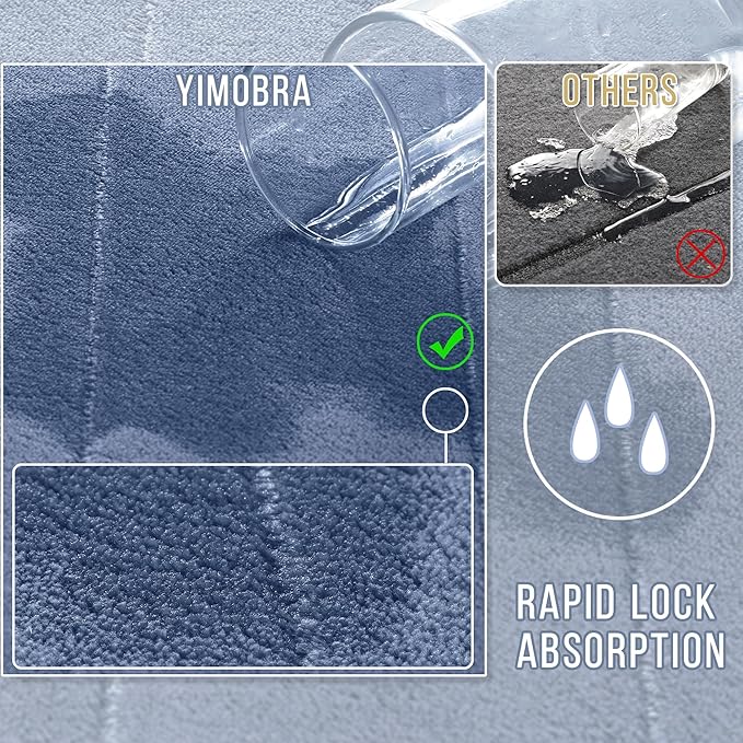 Yimobra Memory Foam Toilet Bath Mat U-Shaped, 24 X 20 Inches,Soft and Comfortable, Super Water Absorption, Non-Slip, Machine Wash and Easier to Dry for Bathroom Commode Contour Rug, Denim Blue