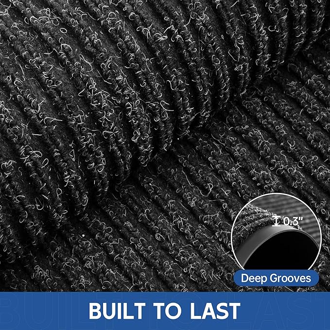 Front Door Mat, 4' x 2' Heavy Duty Indoor Outdoor Door Mat Entrance, Commercial Welcome Mats, Stain and Fade Resistant, Durable Rubber Backing, Low Profile Entry Mat for Patio, Black Stripe