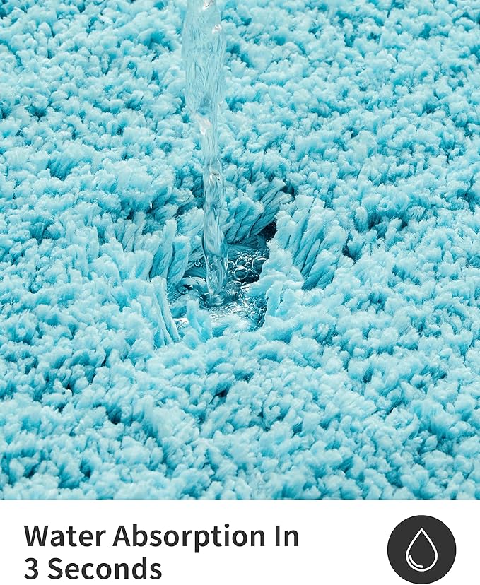 ILANGO Teal Toilet Rugs U Shaped 22" × 24" Non Slip & Super Absorbent Extra Thick Soft, Washable Bath Mats for Bathroom Floor, Microfiber Plush Shaggy Contour Bath Rugs for Toilet,Dry Quick