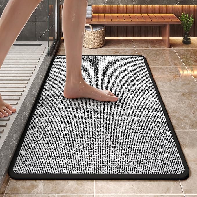 20"x31" Absorbent Quick Dry Bath Mats, Non-Slip Rubber Backing Bathroom Rug, Washable Bath Rugs for Bathroom Floor, Sink and Outside Shower, Low Pile Rug Fit Under Door, Minimalism, Black