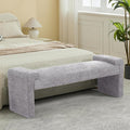 58.7" End of Bed Bench Upholstered Modern Bedroom Bench for Living Room & Entryway, Easy Assembly, Footrest Ottoman Accent Window Bench with Solid Wood Frame & Curved Arm, Grey