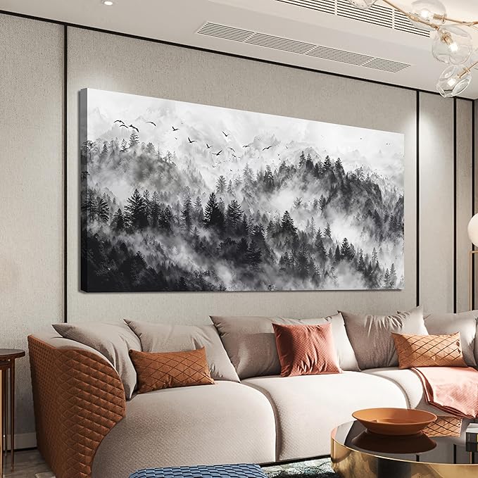 YISXINOAG Abstract Wall Art Modern Canvas Wall Art Mountain Canvas Art Wall Decor Modern Home Decor Black and White Mountain Landscape Abstract Artwork for Bedroom Ready to Hang Size 24"X48"
