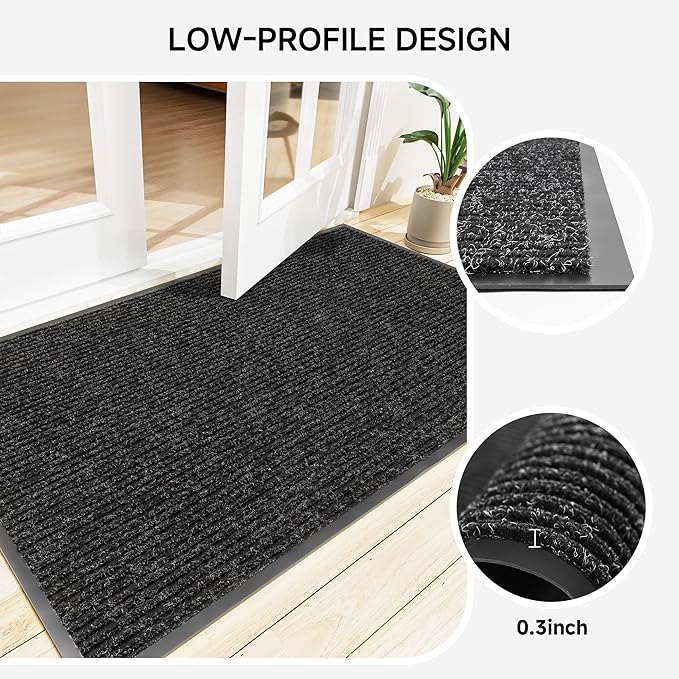 Front Door Mat, Heavy Duty Indoor Outdoor Doormat for Entryway, 72" x 48" Low Profile Outdoor Mats for Home Entrance, Stain and Fade Resistant Welcome Mat for High Traffic Area, Black