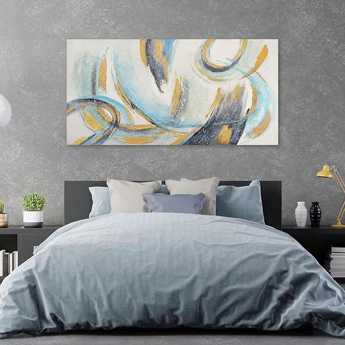 Glvzygy Abstract Wall Blue and Gold Wall Art Abstract Canvas Wall Decor Frame Artwork Modern Home Wall Decor for Living Room Bedroom Office 29"x58"