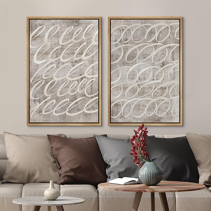 MUDECOR Framed Canvas Print Wall Art Vintage Mid-Century Swirl Abstract Shape Illustrations Modern Art Decorative Bohemian Colorful Chic for Living Room, Bedroom, Office - 24"x36"x2 Natural