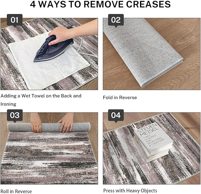 Modern Abstract Runner Rug 2.6x8, Dark Light Brown White Washable Kitchen Runner Non-Slip Soft Hallway Rug Runner Thin Print Faux Wool Carpet for Entryway Bedroom Laundry Room Indoor