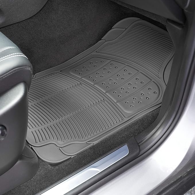 Amazon Basics Universal PVC Faux Rubber Car Floor Mats, All Weather Protection, Waterproof Flexible Trim to Fit for 95% Automotive SUV Sedans Trucks, Charcoal Pure Grey Solid Gray, Pack of 3