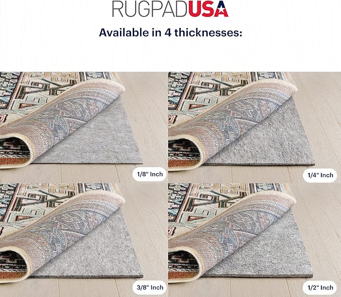 RUGPADUSA - Dual Surface - 3' Round - 3/8" Thick - Felt + Rubber - Enhanced Non-Slip Rug Pad - Adds Comfort and Protection - for Hard Surface Floors