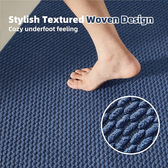 Large Bathroom Rugs Non Slip Washable Bath Rugs Super Absorbent Bathroom Rug Thin Quick Dry Low Pile Bath Mats, Navy Blue 36"x60"