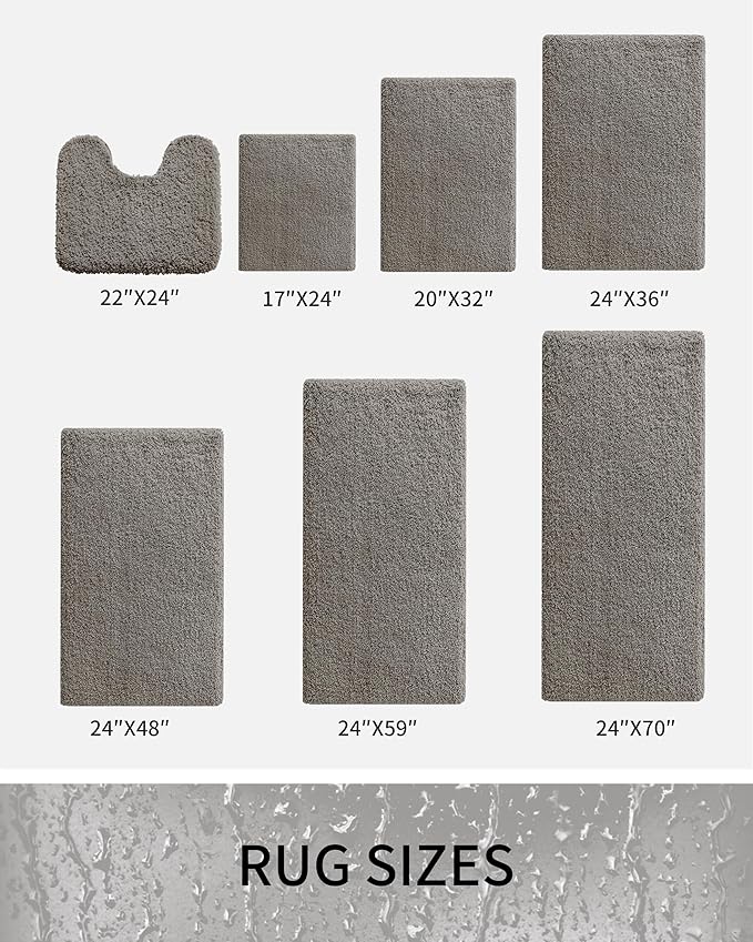 Toilet Rugs U-Shaped Mat 24x22, Contour Bathroom Mat - Ultra Soft & Absorbent Microfiber, Quick-Dry, Machine Washable with High Density Foam Latex Non Slip Backing, Grey
