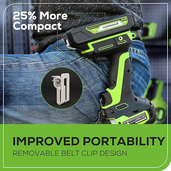 Greenworks 24V Brushless Cordless Impact Driver Kit, 1950 in./lbs Torque, 1/4'' Hex Collet, Variable Speed, 2×2Ah Batteries with 2A Charger, LED Light, 8pcs Drill/Driver Bits with Tool Bag