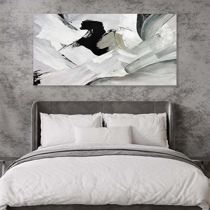 Abstract Wall Art Home Wall Decor Black White and Grey painting Abstract Canvas Art Framed Artwork Modern Home Wall Decor for Living Room Bedroom Office 29"x58"