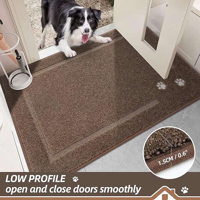 BEQHAUSE Dog Door Mat for Muddy Paws 32"x48" Dirt Trapper Absorbent Doormat Non Slip Entryway Rugs Washable Stain Resistant Welcome Floor Mat Soft Low-Profile for Front Back Door, Brown