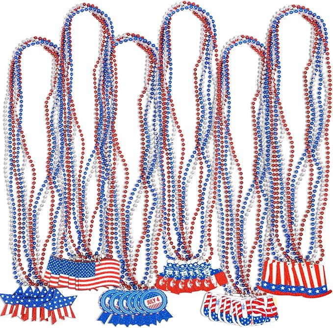 36PCS Fourth/4th of July Necklaces Beads: Patriotic Accessories Bulk Memorial Day Party Favors Decor Decorations-Star Uncle Sam Hats