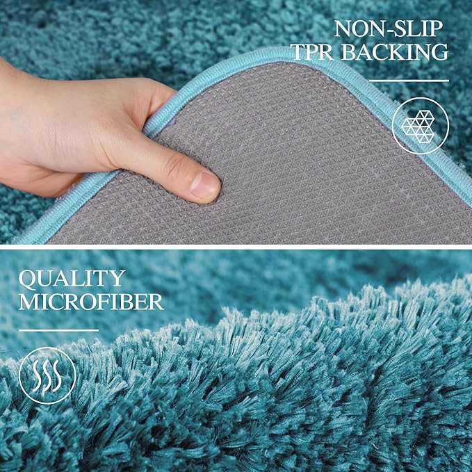Walensee Large Teal Shaggy Bath Mat (24 x 72), Extra Soft, Absorbent, Machine Washable Microfiber, Non Slip, Luxury Bathroom Floor Mat