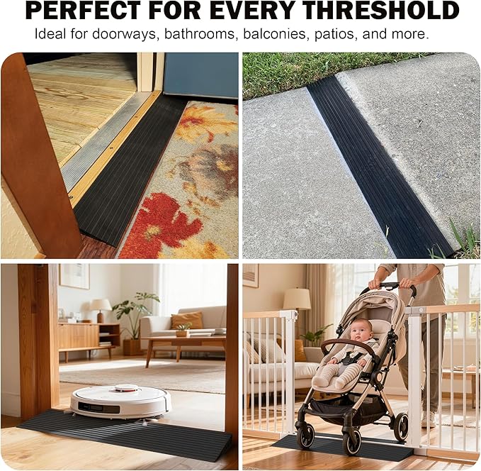 0.8" Rise Threshold Ramps for Doorways, 2000 Lbs Load Capacity, 35.5" Wide Natural Rubber Power Wheelchair Ramp is Adjustable and Cuttable for Doorways, Curb, Sweeper, Power Scooters, Bathroom