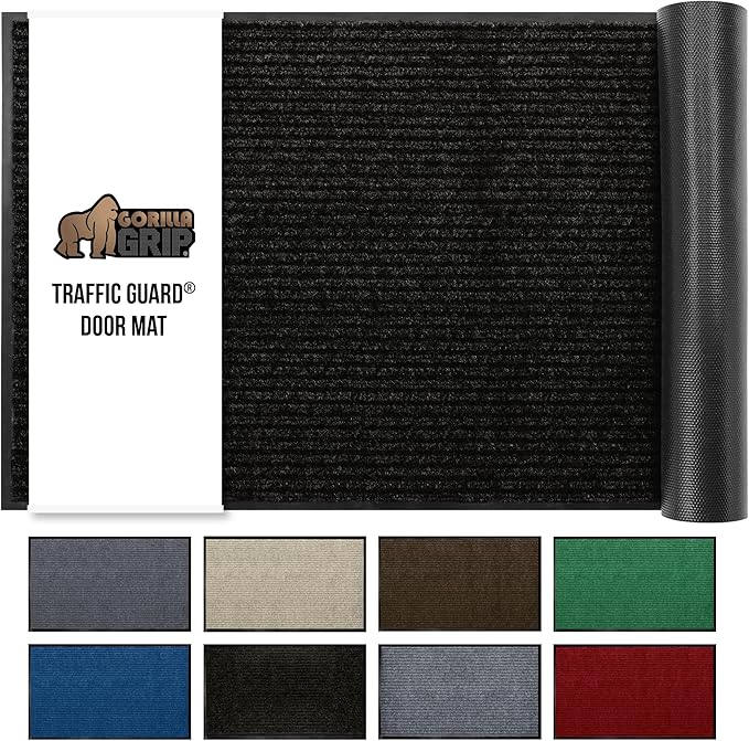 GORILLA GRIP Waterproof Traffic Guard Door Mat, 72x48, Heavy Duty Entryway Mats, Strong Rubber Back Commercial Utility Rugs for Office Hallway, Garage Floor and Home, Low Profile Carpet Runner, Black
