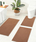 YIHOUSE Bathroom Rugs Mats Sets 3 Pieces, Ultra Thin Bath Mat Absorbent Non Slip Bath Rugs for Bathroom Washable, Shower, Sink, Laundry (Orange, 3 Pieces)