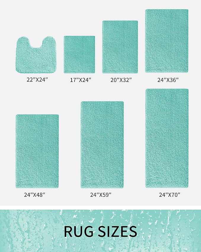 Toilet Rugs U-Shaped Mat 24x22, Contour Bathroom Mat - Ultra Soft & Absorbent Microfiber, Quick-Dry, Machine Washable with High Density Foam Latex Non Slip Backing, Spa Blue