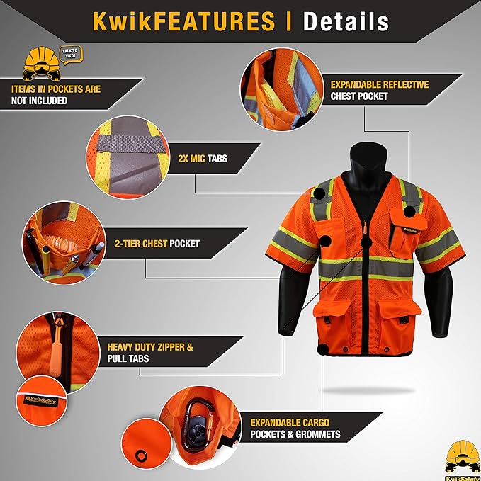 KwikSafety - Charlotte, NC - Men's & Women's Class 3 Safety Vest PPE Hi Vis Reflective ANSI OSHA