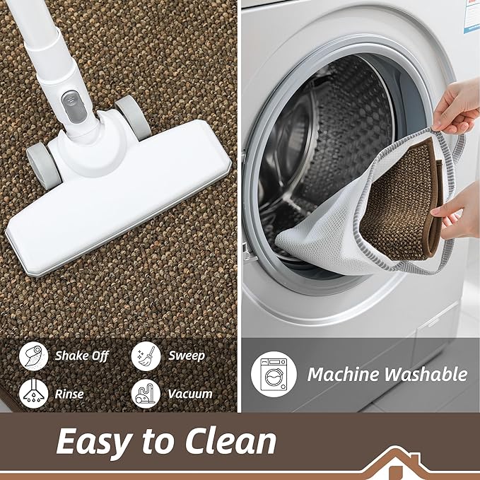 BEQHAUSE Kitchen Rugs and Mats 2PCS, Non-Slip Kitchen Mats for Floor, Absorbent and Stain Resistant Kitchen Runner, Machine Washable Rugs for Kitchen, Laundry & Sink, 24"x36"+24"x60", Brown