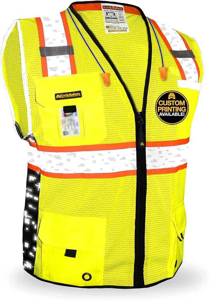 KwikSafety - BIG KAHUNA DIGITAL Safety Vest [LIMITED EDITION] Class 2 ANSI OSHA Reflective Vest Durable High Visibility Vest Construction Safety Vest for Men Industrial Work Gear/Yellow 2XL