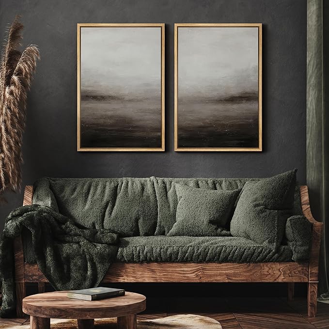 MUDECOR Framed Canvas Print Wall Art Neutral Abstract Modern Minimalist Landscape in Beige and Gray Illustrations Modern Art Decorative Bohemian for Living Room, Bedroom, Office - 24"x36"x2 Natural