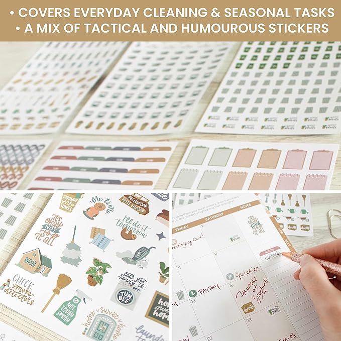 bloom daily planners Household Chores Planner Stickers -Essential Variety Pack for Home Productivity - to-Dos, Errands, Tasks - 8 Sheets / 736 Stickers - Icons & Quotes