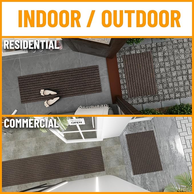 Ottomanson 2'7" x 44' Hallway Runner with Scraper Pile - Extra Durable Non-Slip Rug Mat for Indoor & Outdoor Use - Ideal for Kitchen, Entryway & Garage - High-Traffic Carpet, Brown