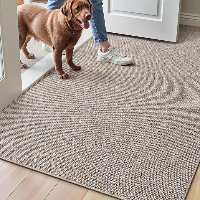 LUMI Ultra Thin Door Mat for Entryway,36"x56" Low Profile Non Slip Rubber Backing Indoor Doormat, Easy Clean Welcome Entrance Mat for Inside House, Patio, Beige