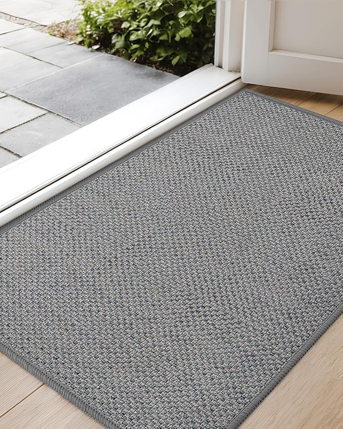 Color&Geometry Ultra-Thin Indoor Door Mat, 24"x36" Low-Profile Non-Slip Entryway Rug with Modern Geometric Texture, Washable Doormat for Indoor Entrance, Front Door, Light Grey (Rolled-up NO Creases)
