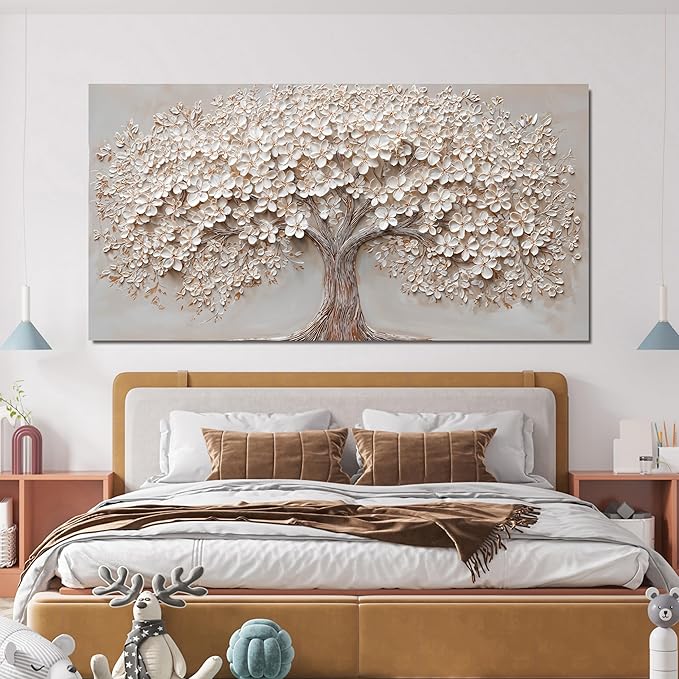 Canvas Wall Art Decor Oversized Wall Art Pictures for Living Room Large Tree of Life Wall Art Decor Canvas Art Wall Decor Modern White Wall Art Prints Artwork for Walls Bedroom Office Decor 35" X 70"