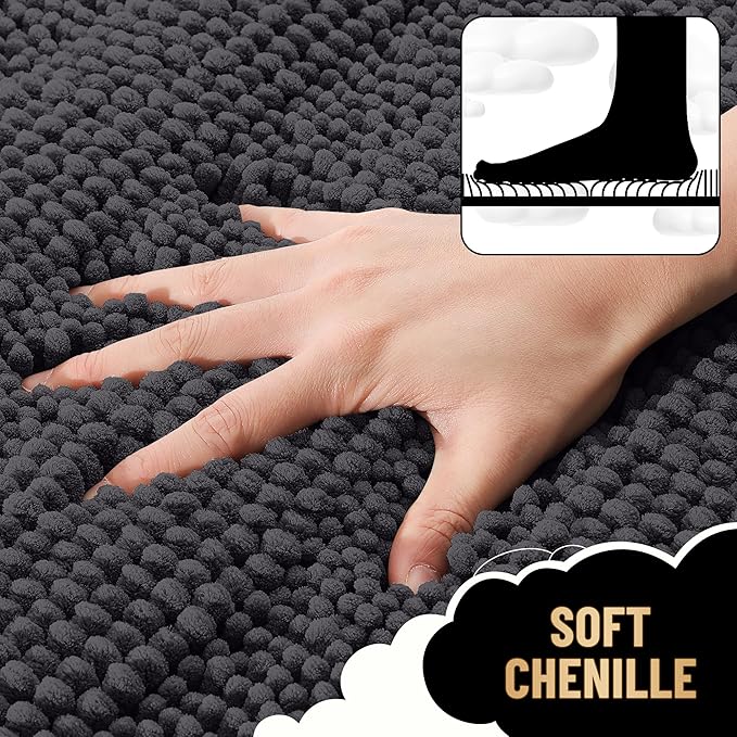 OLANLY Thick Bathroom Rugs 70x24, Extra Soft Absorbent Chenille Striped Bath Rugs, Rubber Backing, Machine Wash Dry, Bath Mats for Bathroom Floor, Tub and Shower, Home Decor Accessories, Dark Grey